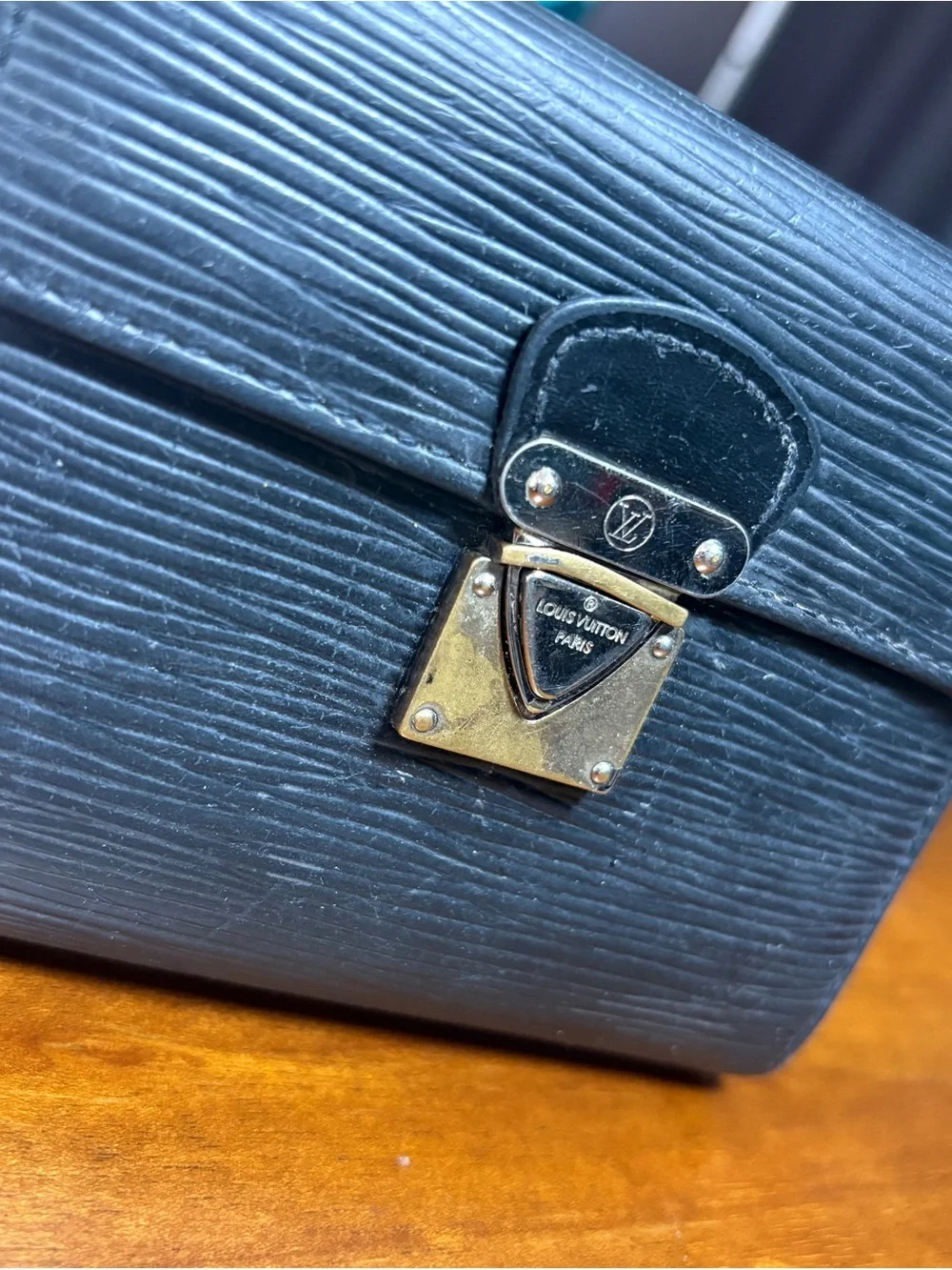 Louis Vuitton Used Black Epi Leather Wallet with Gold Hardware